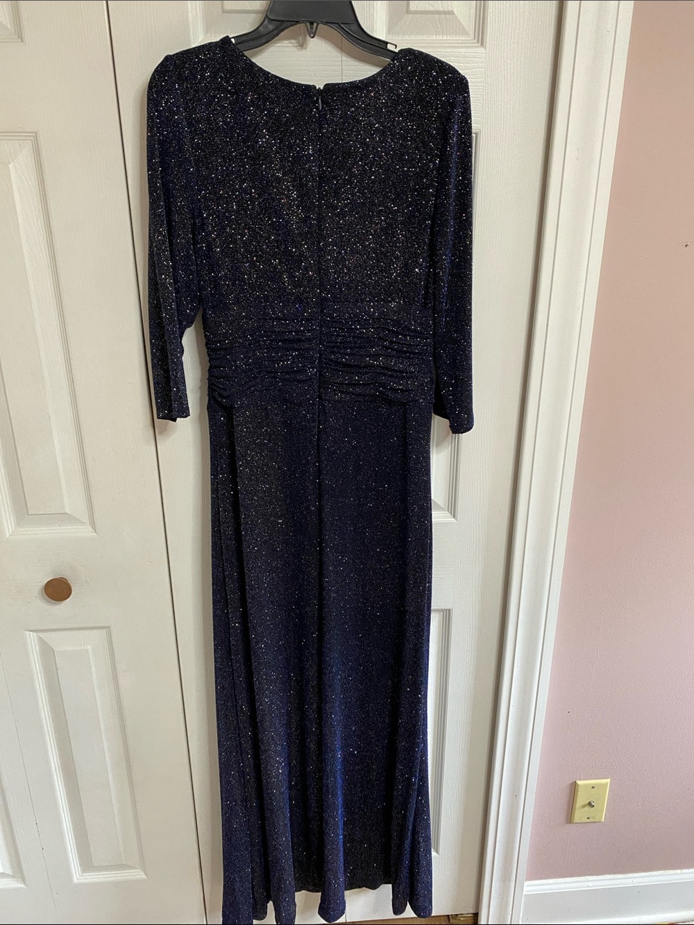 SL Fashions Navy Glitter 3/4-Sleeve Evening Gown - Picture 6 of 7